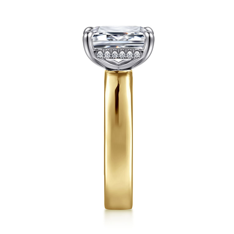 Argentina - 14K White-Yellow Gold Hidden Halo Emerald Cut Diamond Engagement Ring