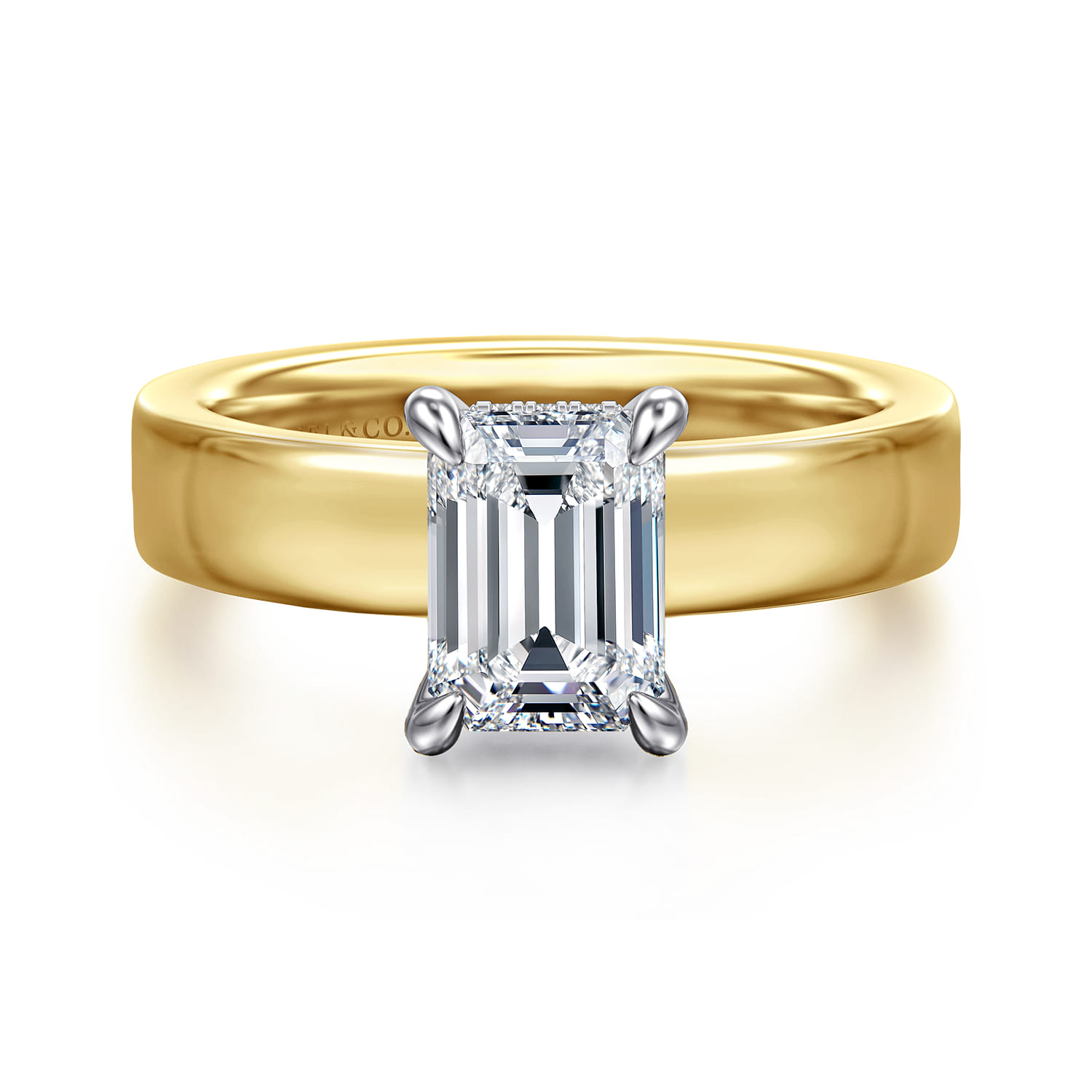 Argentina - 14K White-Yellow Gold Hidden Halo Emerald Cut Diamond Engagement Ring