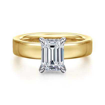Argentina - 14K White-Yellow Gold Hidden Halo Emerald Cut Diamond Engagement Ring