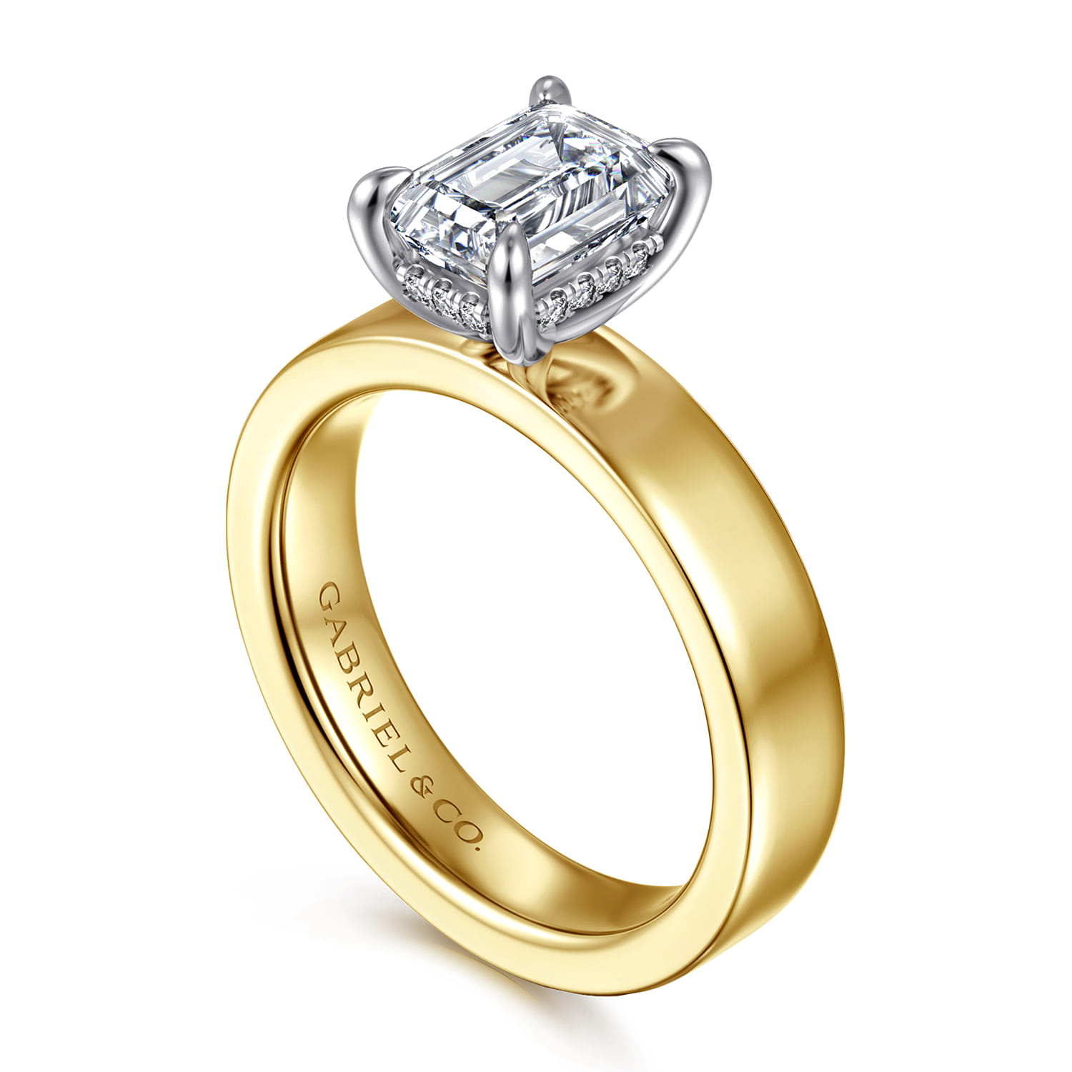 Argentina - 14K White-Yellow Gold Hidden Halo Emerald Cut Diamond Engagement Ring