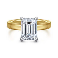 Argentina - 14K White-Yellow Gold Hidden Halo Emerald Cut Diamond Engagement Ring