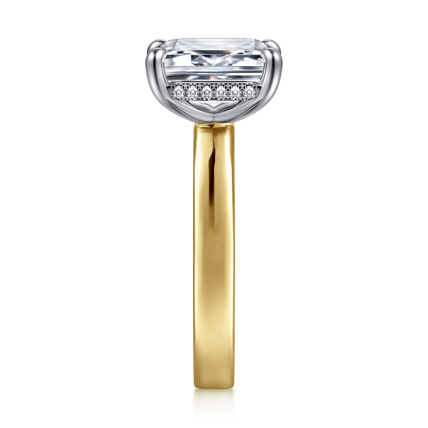 Argentina - 14K White-Yellow Gold Hidden Halo Emerald Cut Diamond Engagement Ring