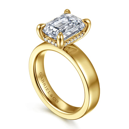 Argentina - 14K Yellow Gold Hidden Halo Emerald Cut Diamond Engagement Ring