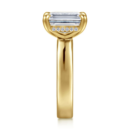 Argentina - 14K Yellow Gold Hidden Halo Emerald Cut Diamond Engagement Ring