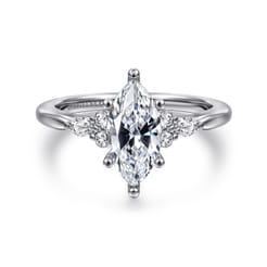 Arletta - 14K White Gold 6 Prong Marquise Shape Diamond Engagement Ring