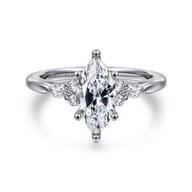 Arletta - 14K White Gold 6 Prong Marquise Shape Diamond Engagement Ring