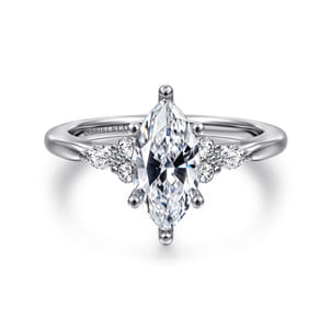 Arletta - 14K White Gold 6 Prong Marquise Shape Diamond Engagement Ring