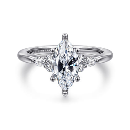 Arletta - 14K White Gold 6 Prong Marquise Shape Diamond Engagement Ring