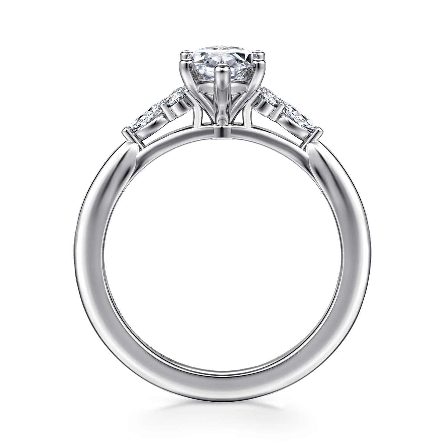Arletta - 14K White Gold 6 Prong Marquise Shape Diamond Engagement Ring