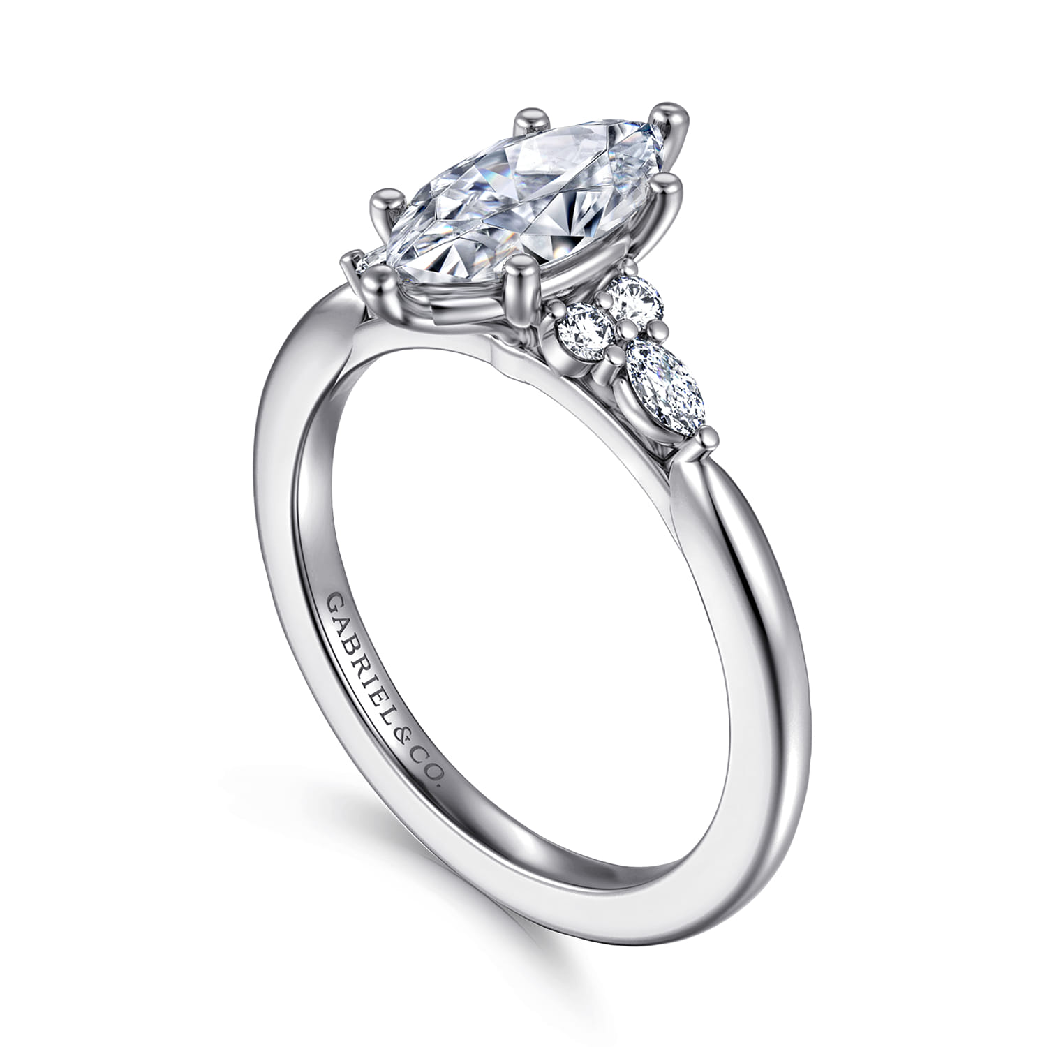 Arletta - 14K White Gold 6 Prong Marquise Shape Diamond Engagement Ring