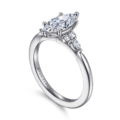 Arletta - 14K White Gold 6 Prong Marquise Shape Diamond Engagement Ring