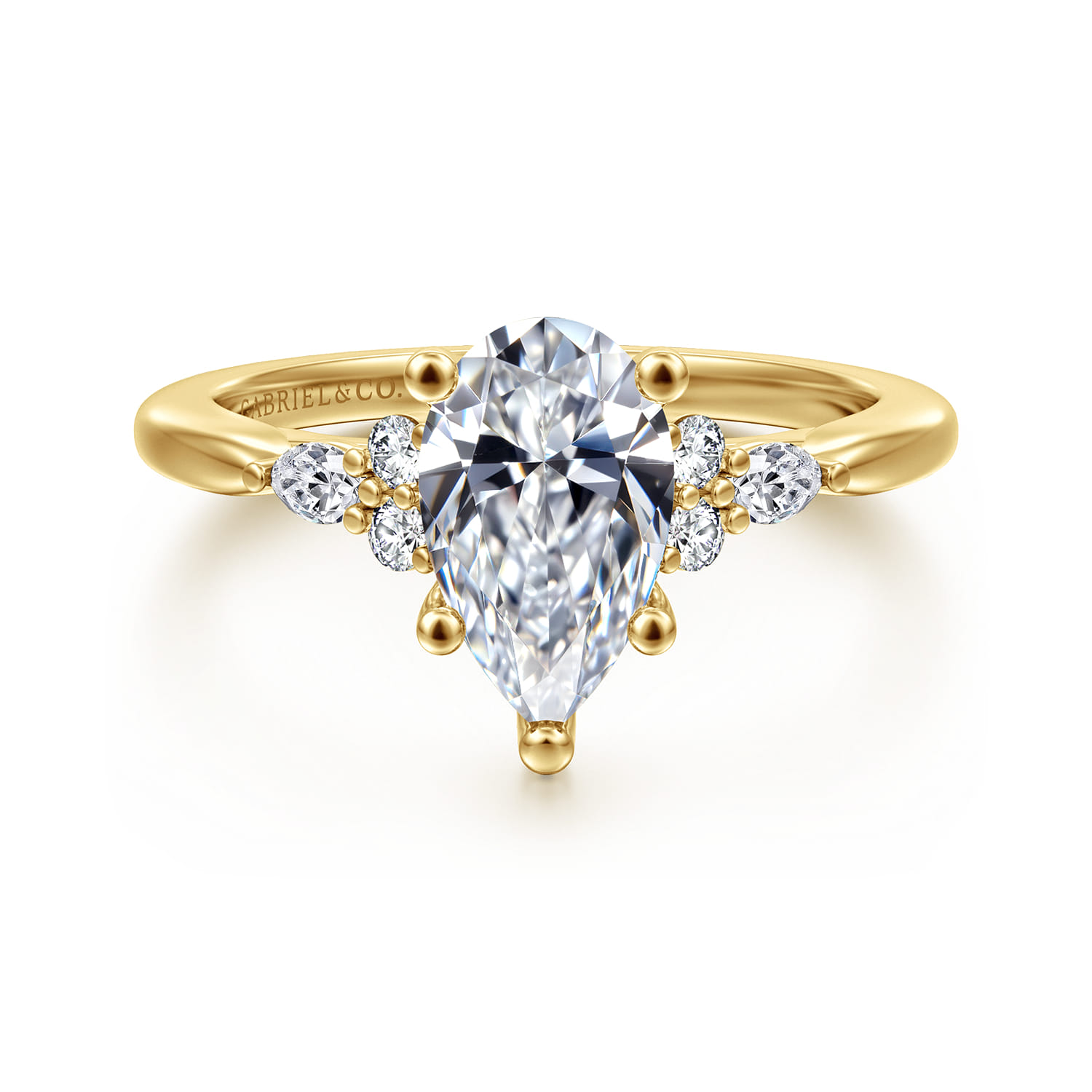 Arletta - 14K Yellow Gold 5 Prong Pear Shape Diamond Engagement Ring