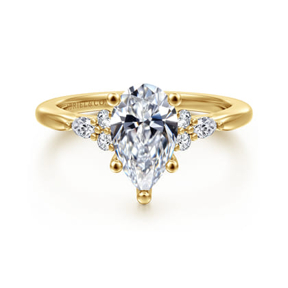Arletta - 14K Yellow Gold 5 Prong Pear Shape Diamond Engagement Ring