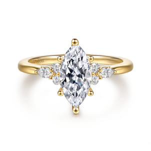 Arletta - 14K Yellow Gold 6 Prong Marquise Shape Diamond Engagement Ring