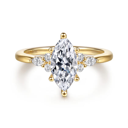 Arletta - 14K Yellow Gold 6 Prong Marquise Shape Diamond Engagement Ring