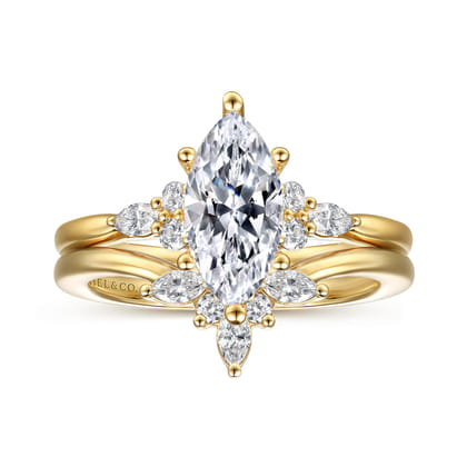 Arletta - 14K Yellow Gold 6 Prong Marquise Shape Diamond Engagement Ring