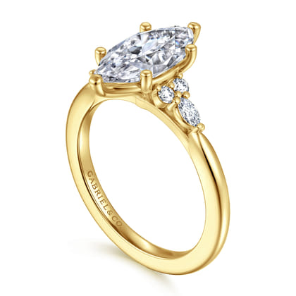 Arletta - 14K Yellow Gold 6 Prong Marquise Shape Diamond Engagement Ring