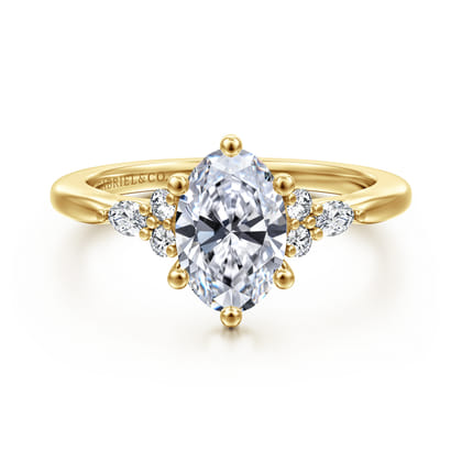 Arletta - 14K Yellow Gold 6 Prong Oval Shape Diamond Engagement Ring
