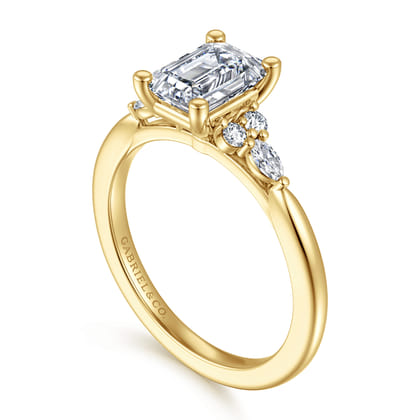 Arletta - 14K Yellow Gold Emerald Cut Diamond Engagement Ring