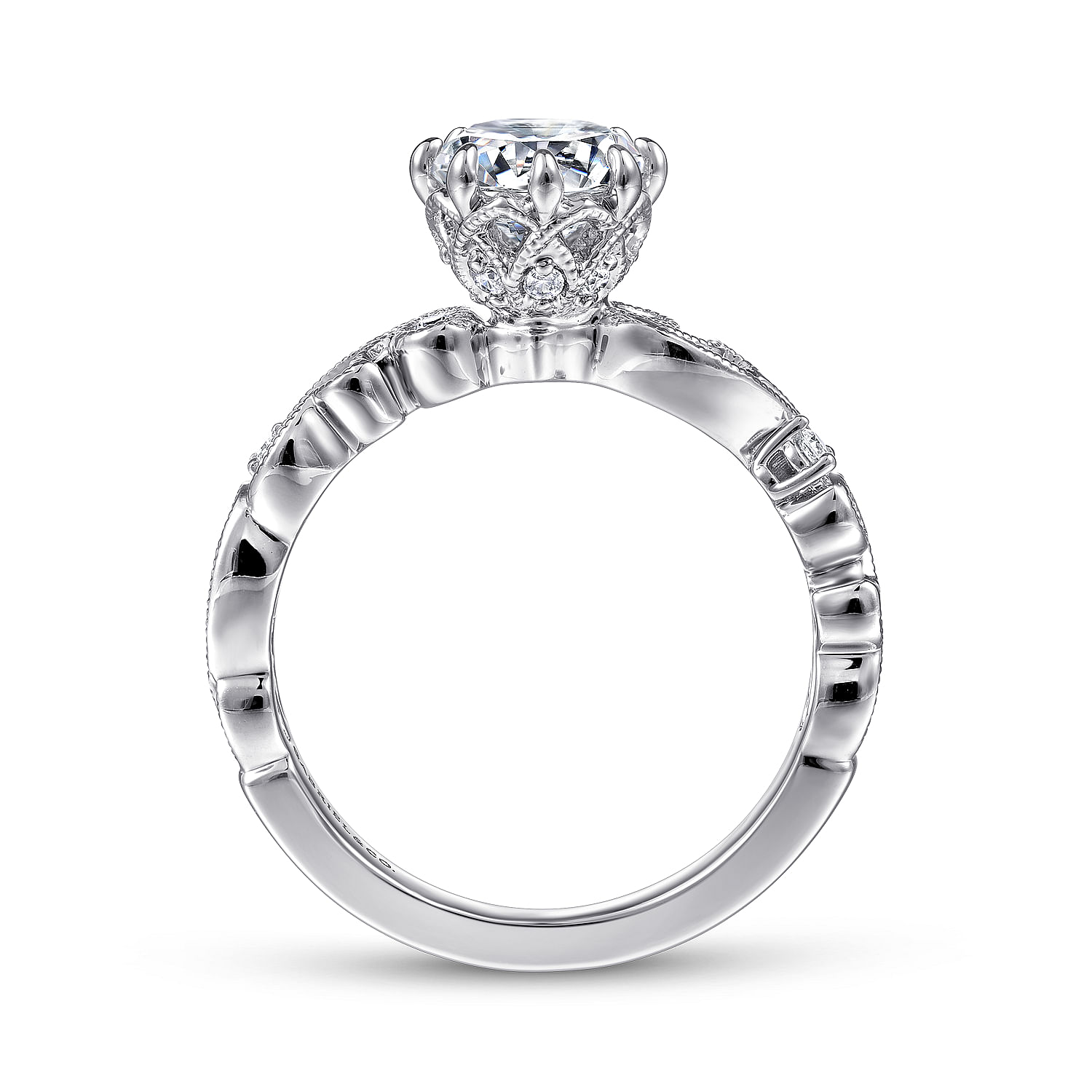 Arlington - Vintage Inspired 14K White Gold Round Diamond Engagement Ring - 0.15 ct - Shot 2