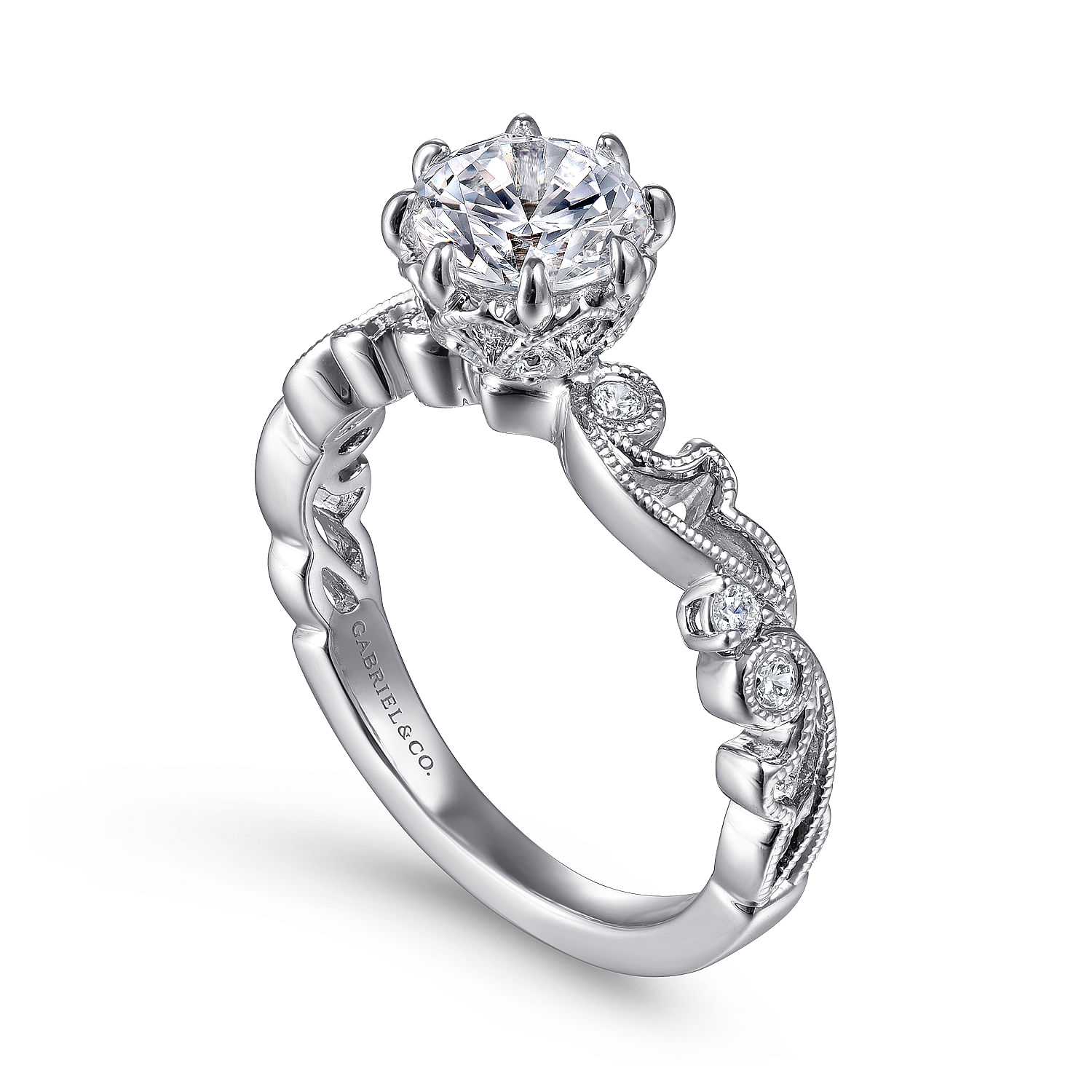 Arlington - Vintage Inspired 14K White Gold Round Diamond Engagement Ring - 0.15 ct - Shot 3
