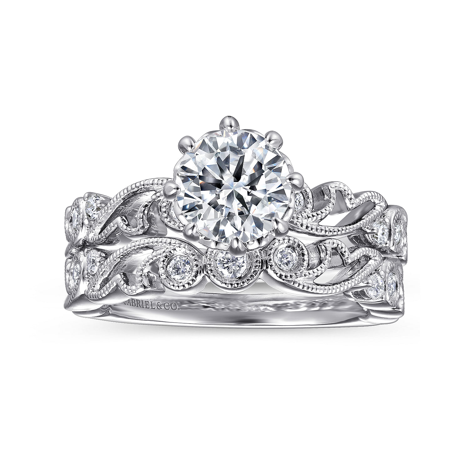 Arlington - Vintage Inspired 14K White Gold Round Diamond Engagement Ring - 0.15 ct - Shot 4