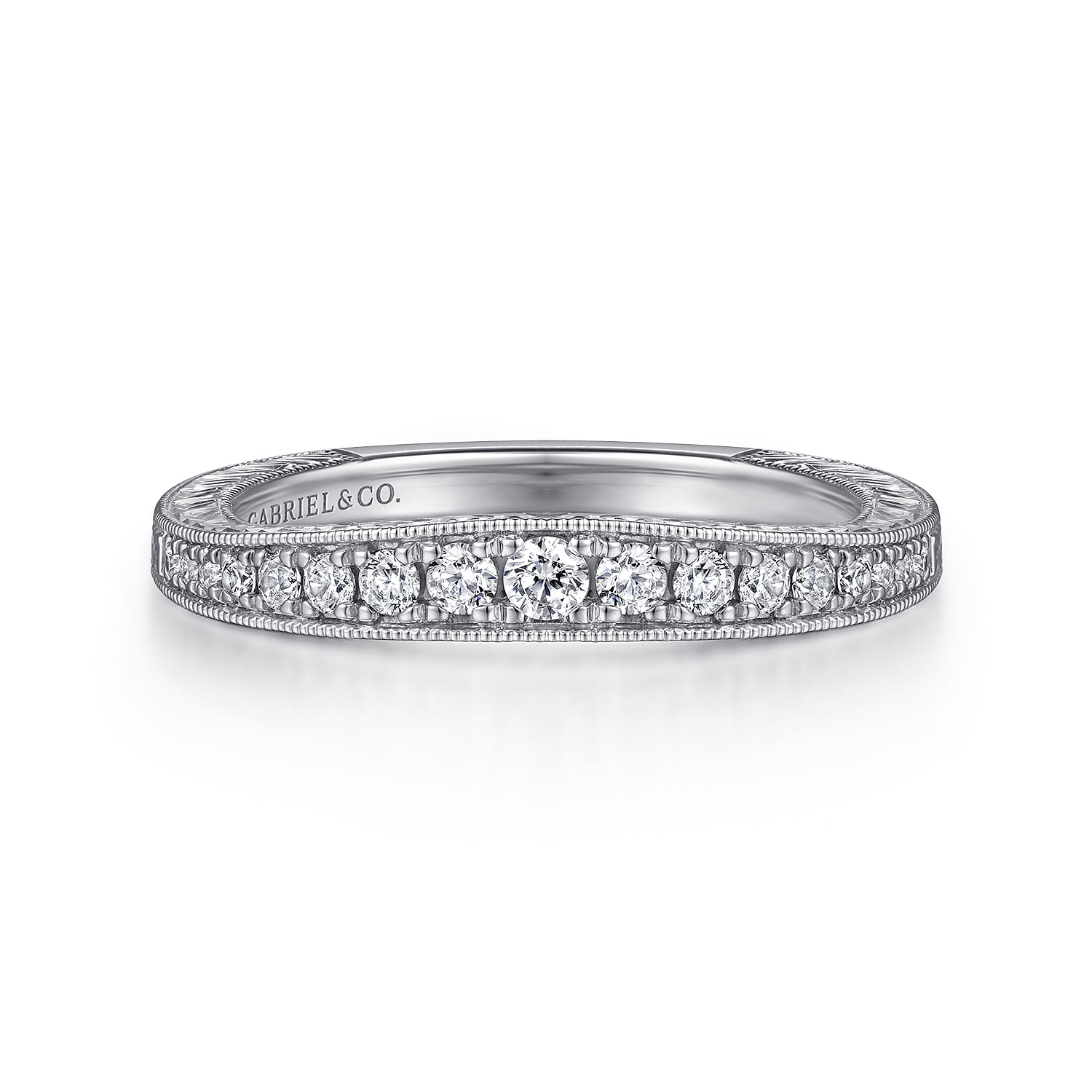 Art Deco 14K White Gold Diamond Matching Wedding Band - 0.26 ct - Shot 1