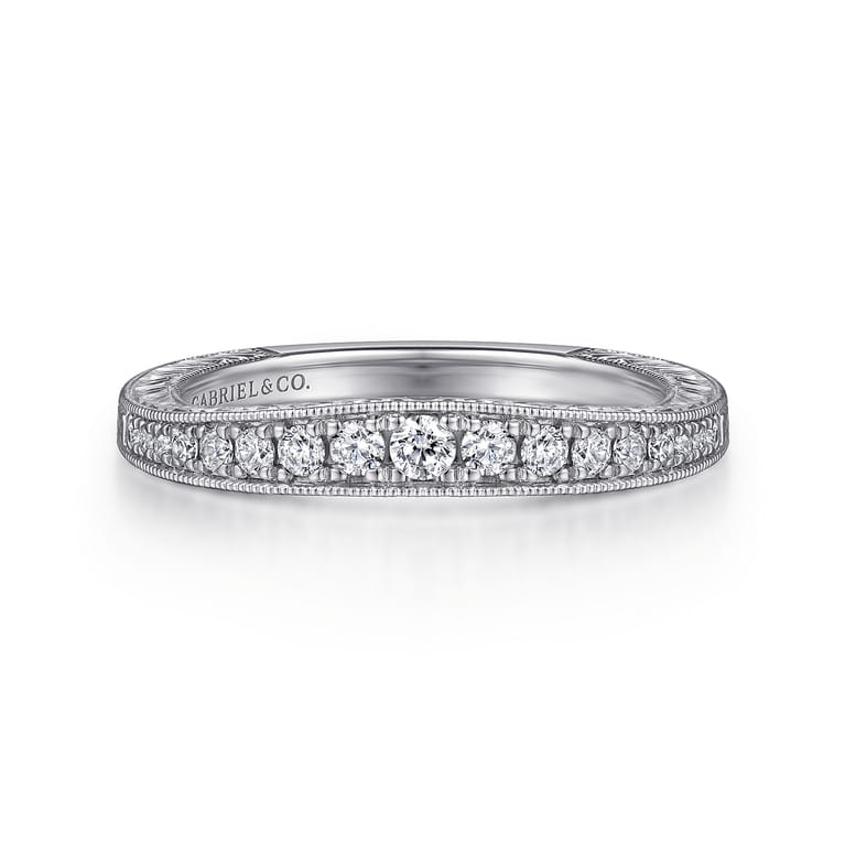 Art Deco 14K White Gold Diamond Matching Wedding Band - 0.26 ct - Shot 1