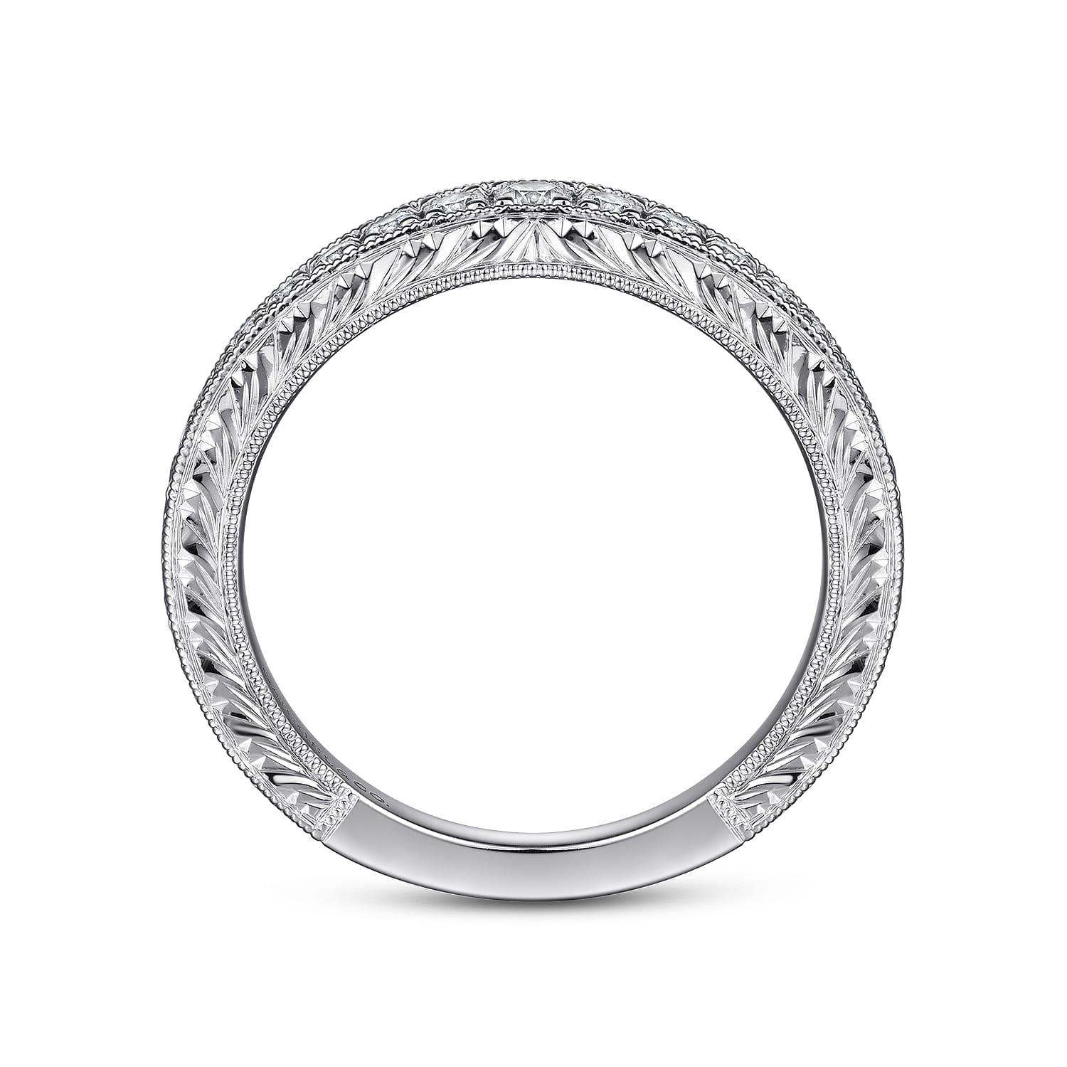 Art Deco 14K White Gold Diamond Matching Wedding Band - 0.26 ct - Shot 2