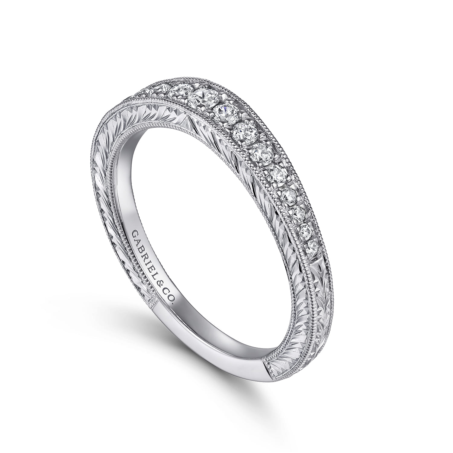 Art Deco 14K White Gold Diamond Matching Wedding Band - 0.26 ct - Shot 3
