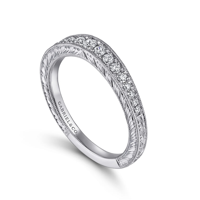 Art Deco 14K White Gold Diamond Matching Wedding Band - 0.26 ct - Shot 3