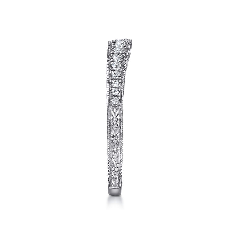 Art Deco 14K White Gold Diamond Matching Wedding Band - 0.26 ct - Shot 5
