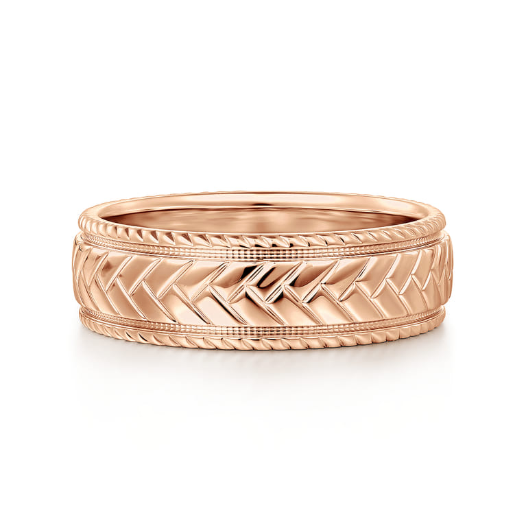 Asher - 14K Rose Gold 7mm - Men's Wedding Band High Polish Finish in High Polished Finish - Shot 1