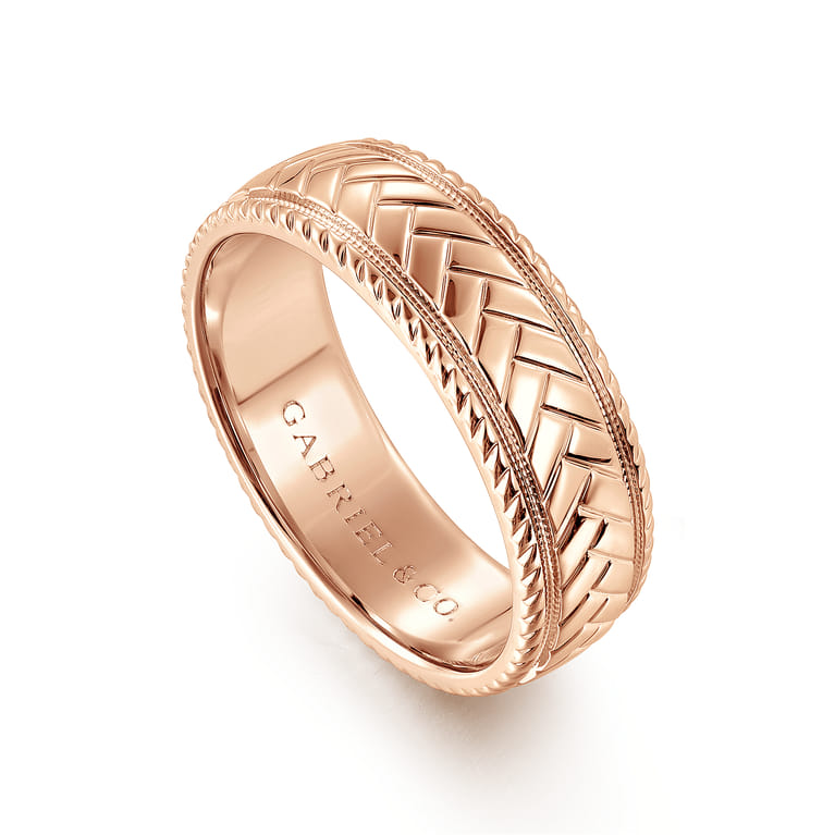 Asher - 14K Rose Gold 7mm - Men's Wedding Band High Polish Finish in High Polished Finish - Shot 3