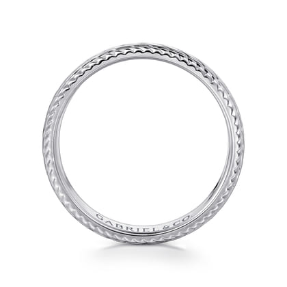 Asher - 14K White Gold 7mm - Chevron Design Men's Wedding Band