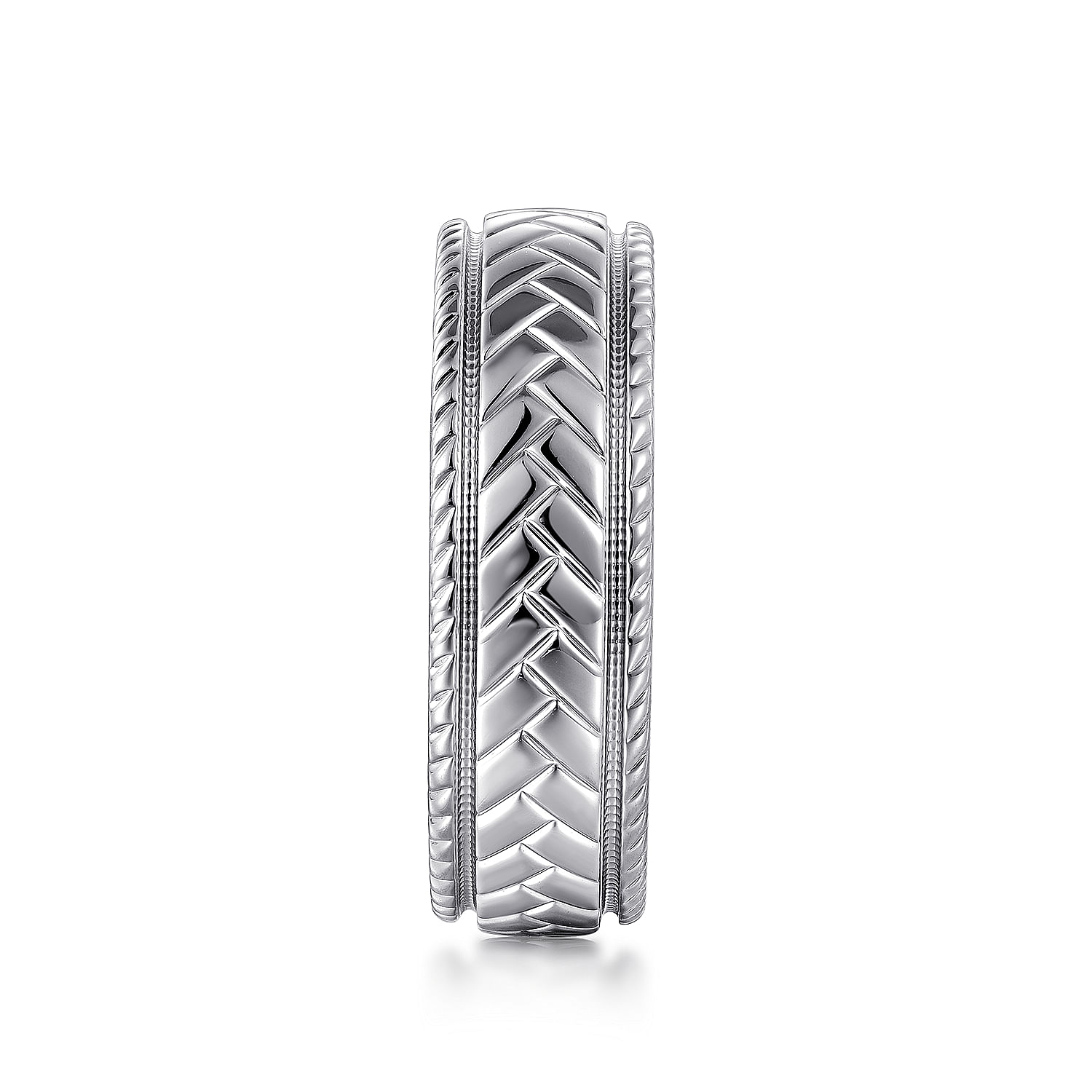 Asher - 14K White Gold 7mm - Chevron Design Men's Wedding Band - Shot 4