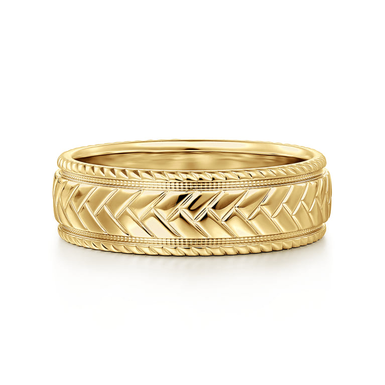 Asher - 14K Yellow Gold 7mm - Men's Wedding Band High Polish Finish in High Polished Finish - Shot 1