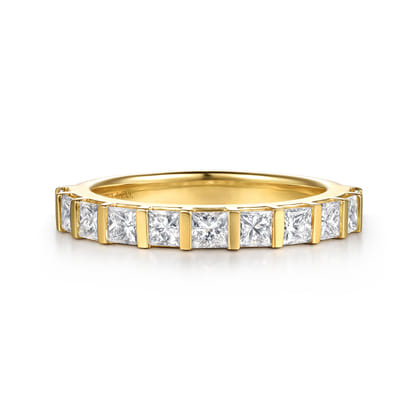 Asma - 14K Yellow Gold Bar Setting Princess Cut Diamond Anniversary Band