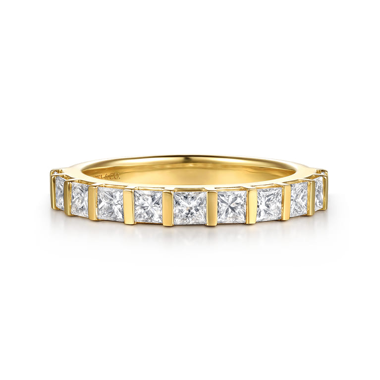 Straight Wedding Ring in 14k Yellow Gold with Princess Cut Natural Diamond at Gabriel & Co. - Shot 1