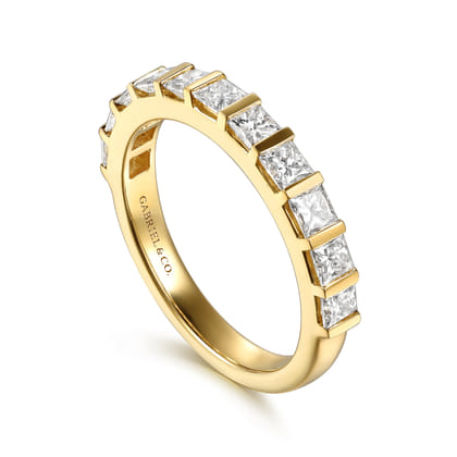 Asma - 14K Yellow Gold Bar Setting Princess Cut Diamond Anniversary Band