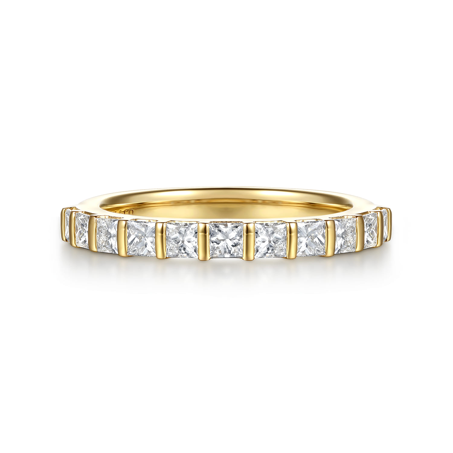 Straight Wedding Ring in 14k Yellow Gold with Princess Cut Natural Diamond at Gabriel & Co. - Shot 1