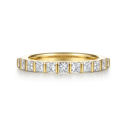 Asma - 14K Yellow Gold Bar Setting Princess Cut Diamond Anniversary Band