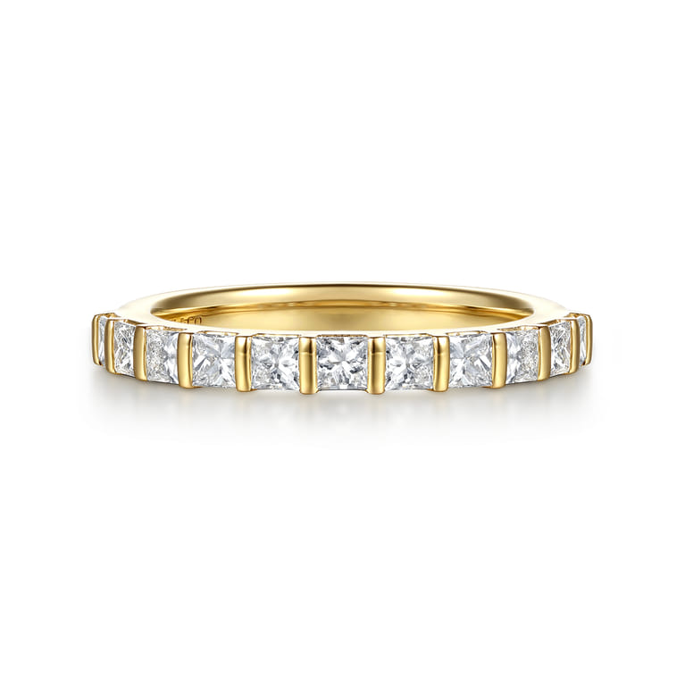 Straight Wedding Ring in 14k Yellow Gold with Princess Cut Natural Diamond at Gabriel & Co. - Shot 1
