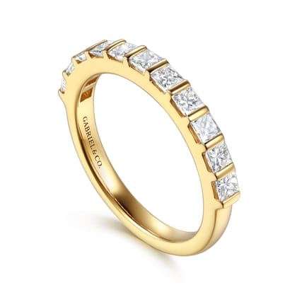 Asma - 14K Yellow Gold Bar Setting Princess Cut Diamond Anniversary Band