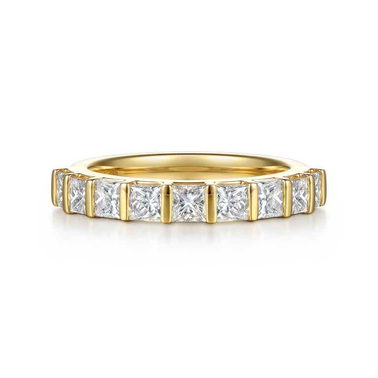 Straight Wedding Ring in 14k Yellow Gold with Princess Cut Natural Diamond at Gabriel & Co. - Shot 1