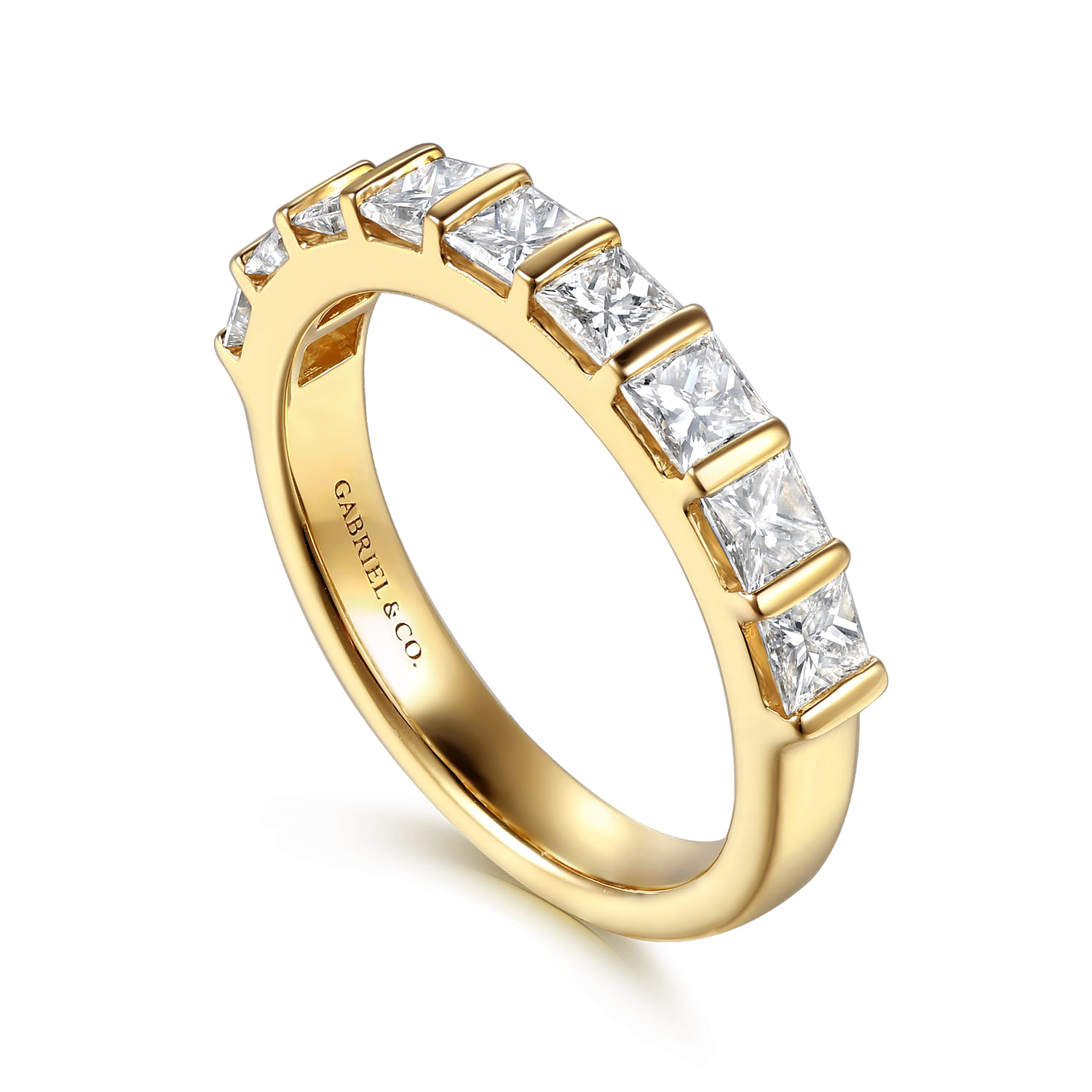 Straight Wedding Ring in 14k Yellow Gold with Princess Cut Natural Diamond at Gabriel & Co. - Shot 3
