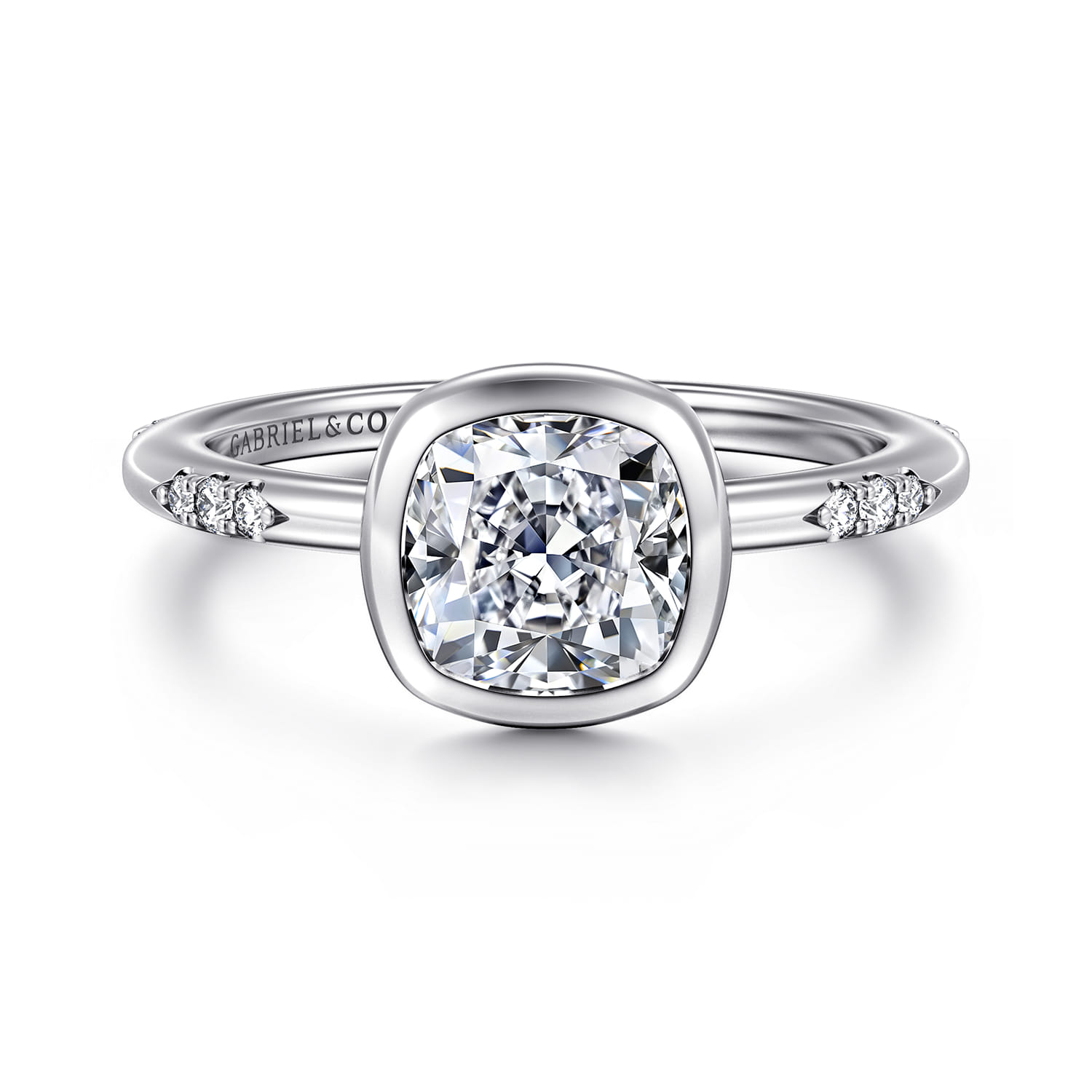 Aspen - 14K White Gold Bezel Set Cushion Cut Diamond Engagement Ring