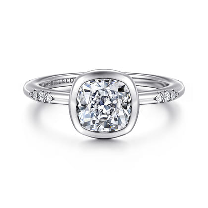 Aspen - 14K White Gold Bezel Set Cushion Cut Diamond Engagement Ring