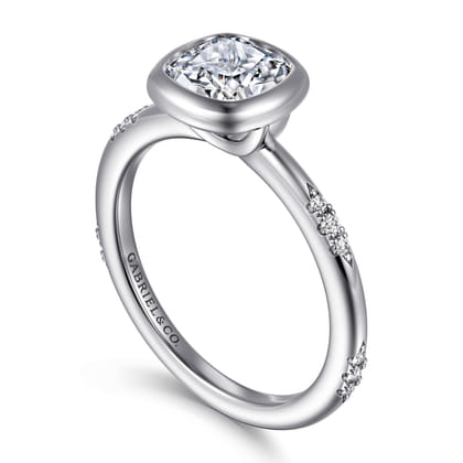 Aspen - 14K White Gold Bezel Set Cushion Cut Diamond Engagement Ring