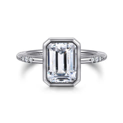 Aspen - 14K White Gold Bezel Set Emerald Cut Diamond Engagement Ring
